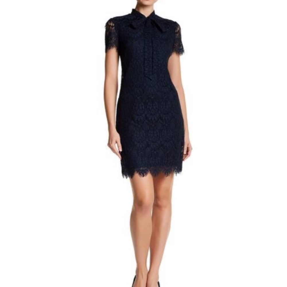 NWT Betsey Johnson tie neck navy blue lace dress 6